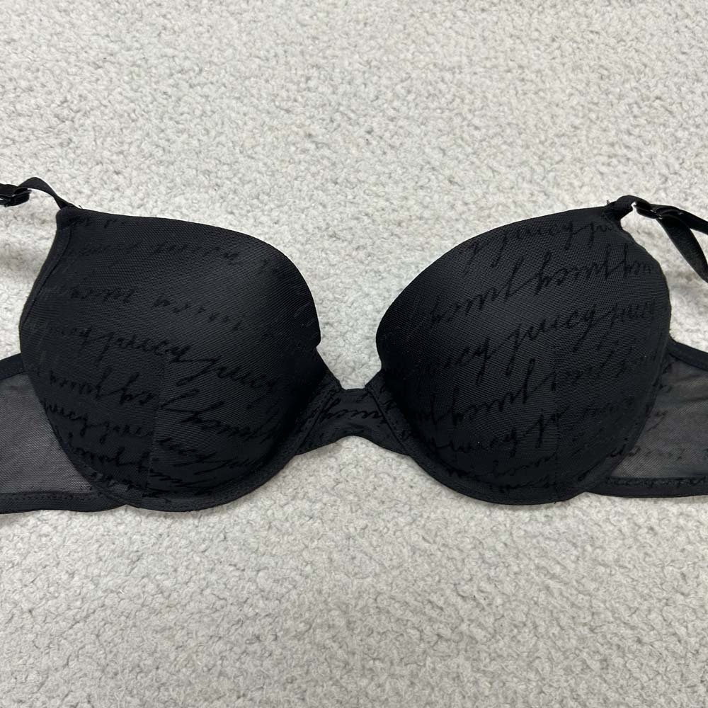 Juicy Couture Bra 38C Push Up Bra 7568-171 Padded Spellout all over print underw